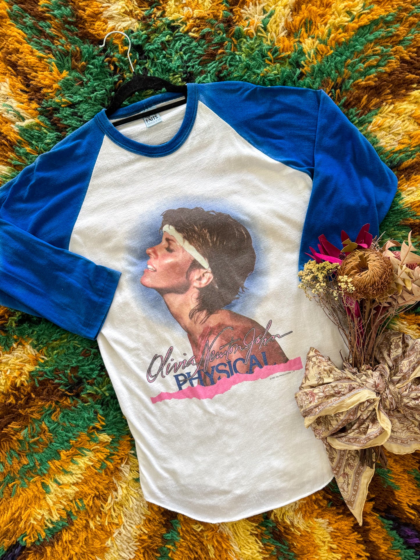VINTAGE 1982 RARE OLIVIA NEWTON JOHN PHYSICAL TOUR PRINT RAGLAN TSHIRT M/L