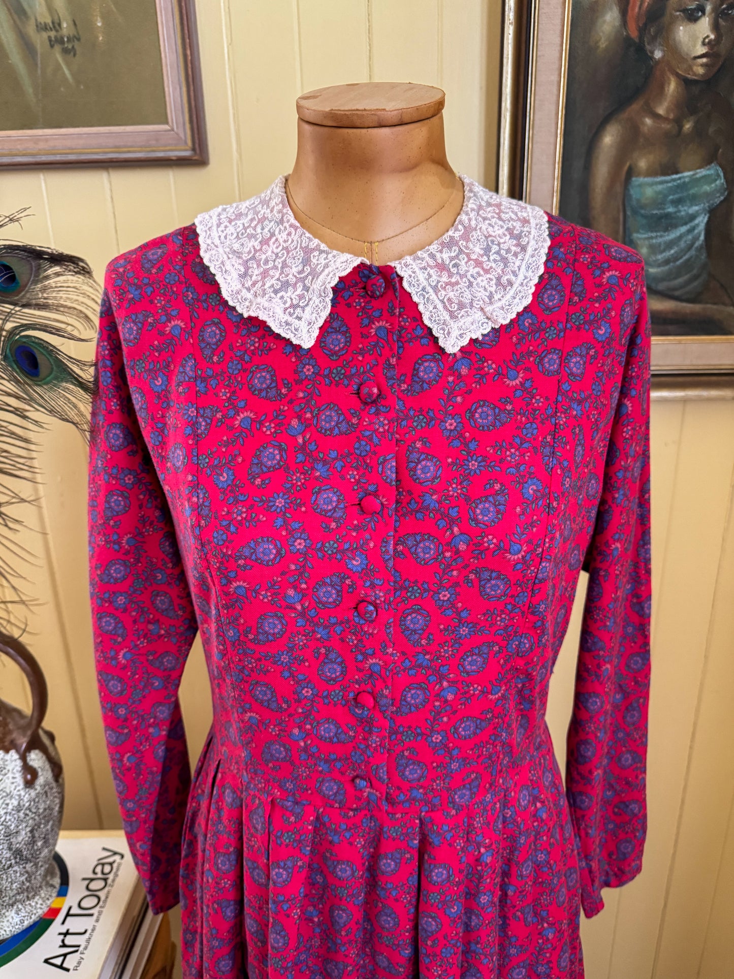 VINTAGE 1990S LAURA ASHLEY BRUSHED COTTON LACE COLLAR PRAIRIE DRESS S