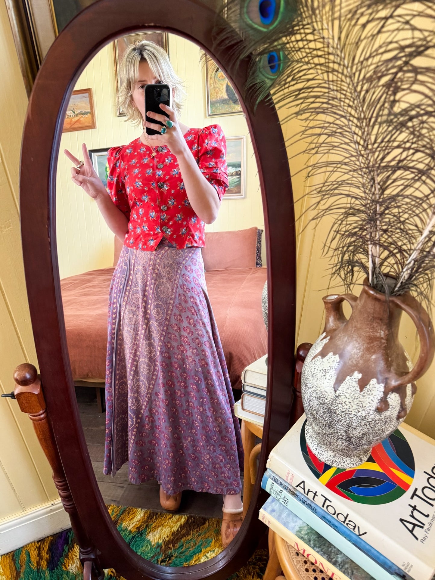VINTAGE 1980S AUSTRIAN PFISTER COTTON FLORAL PRINT BLOUSE S/M