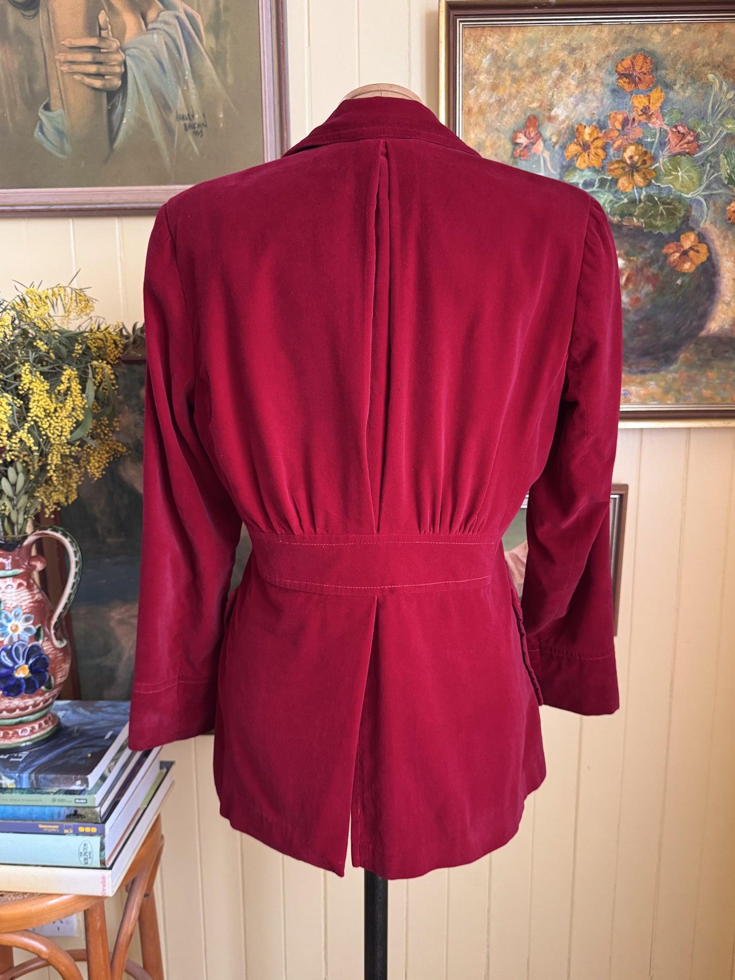 VINTAGE 1970S PEPPERS BURGUNDY VELVET BLAZER JACKET M