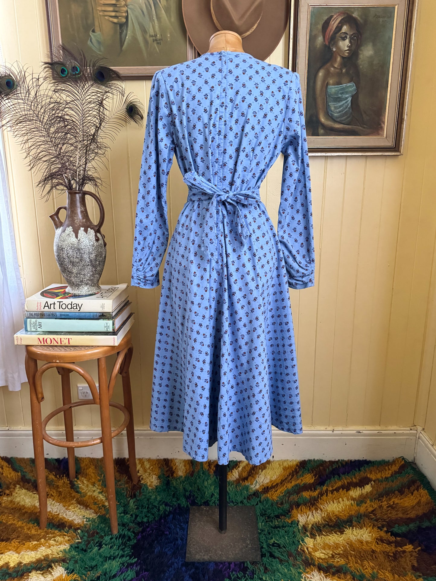 VINTAGE 1980S LAURA ASHLEY AUSTRALIAN COTTON FLORAL PRINT PRAIRIE DRESS M