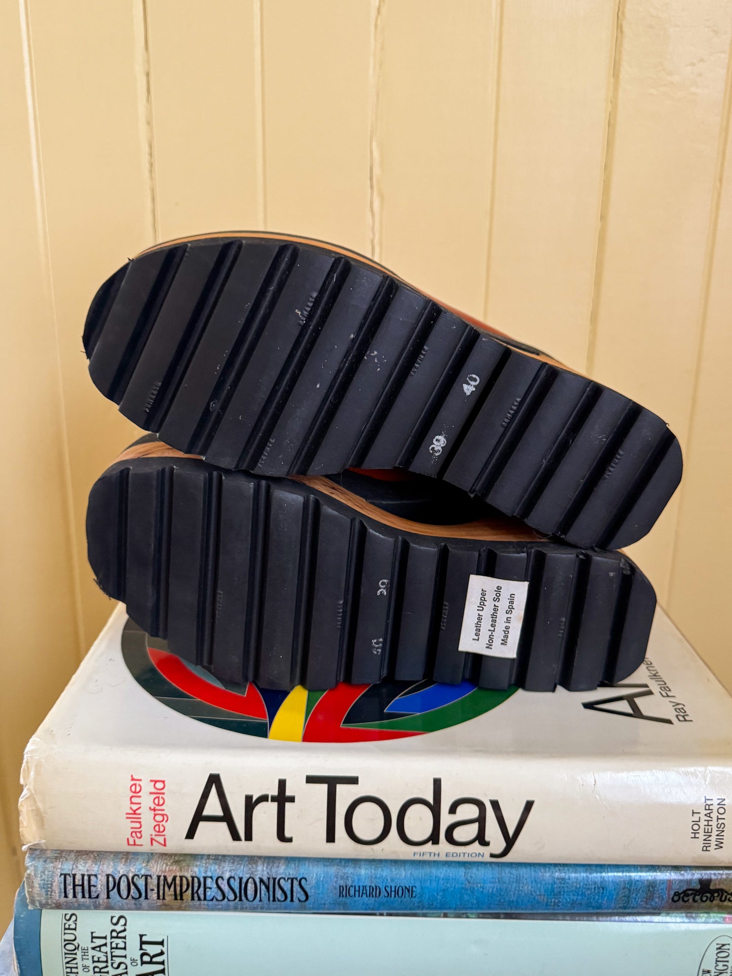 VINTAGE 1990S RARE DESTROY DEADSTOCK LEATHER SUPER PLATFORM WEDGES 8.5/39.5