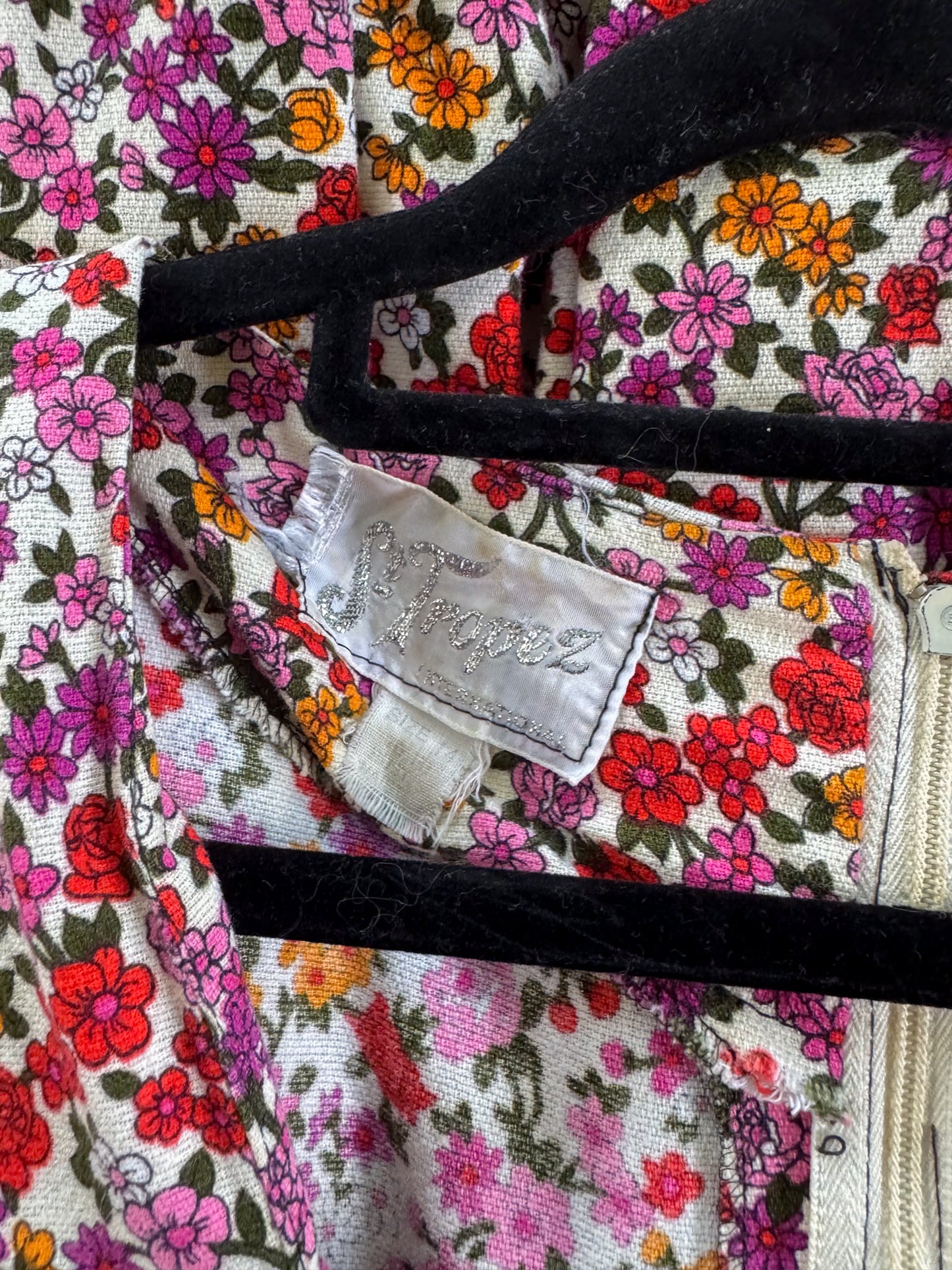 VINTAGE 1970S ST TROPEZ COTTON FLORAL PRINT TIERED MAXI DRESS S