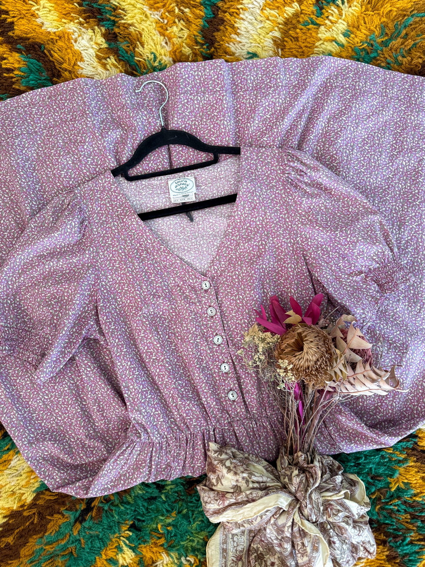 VINTAGE 1980S ENGLISH LAURA ASHLEY COTTON FLORAL PRINT PRAIRIE DRESS S/M