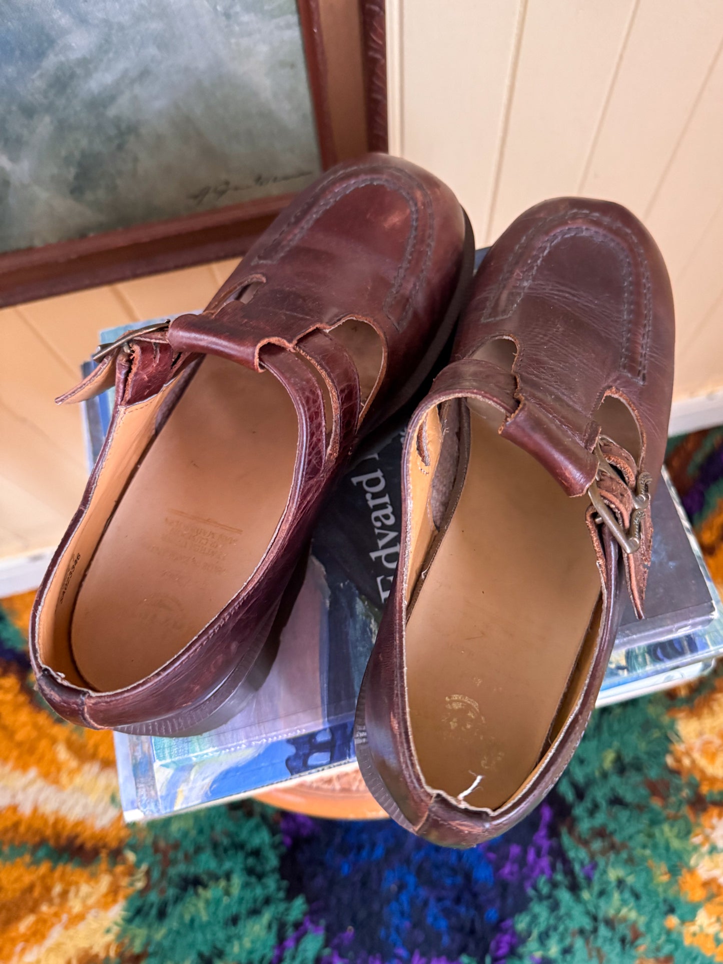 VINTAGE 1990S RARE DR DOC MARTENS DOUBLE STRAP CHESTNUT BROWN LEATHER HEELED MARY JANES 9.5/40.5