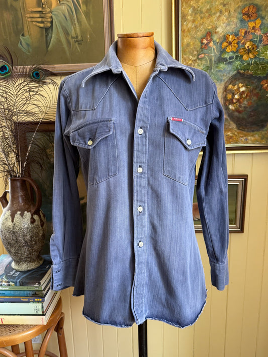 VINTAGE 1970S AMCO COTTON DENIM SHIRT JACKET S
