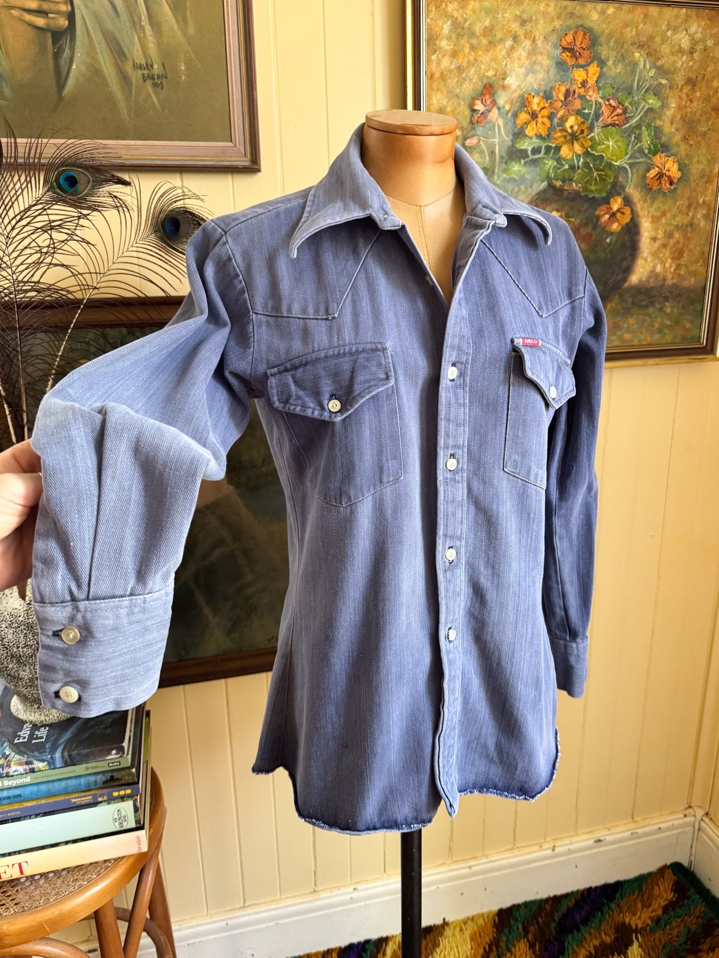 VINTAGE 1970S AMCO COTTON DENIM SHIRT JACKET S