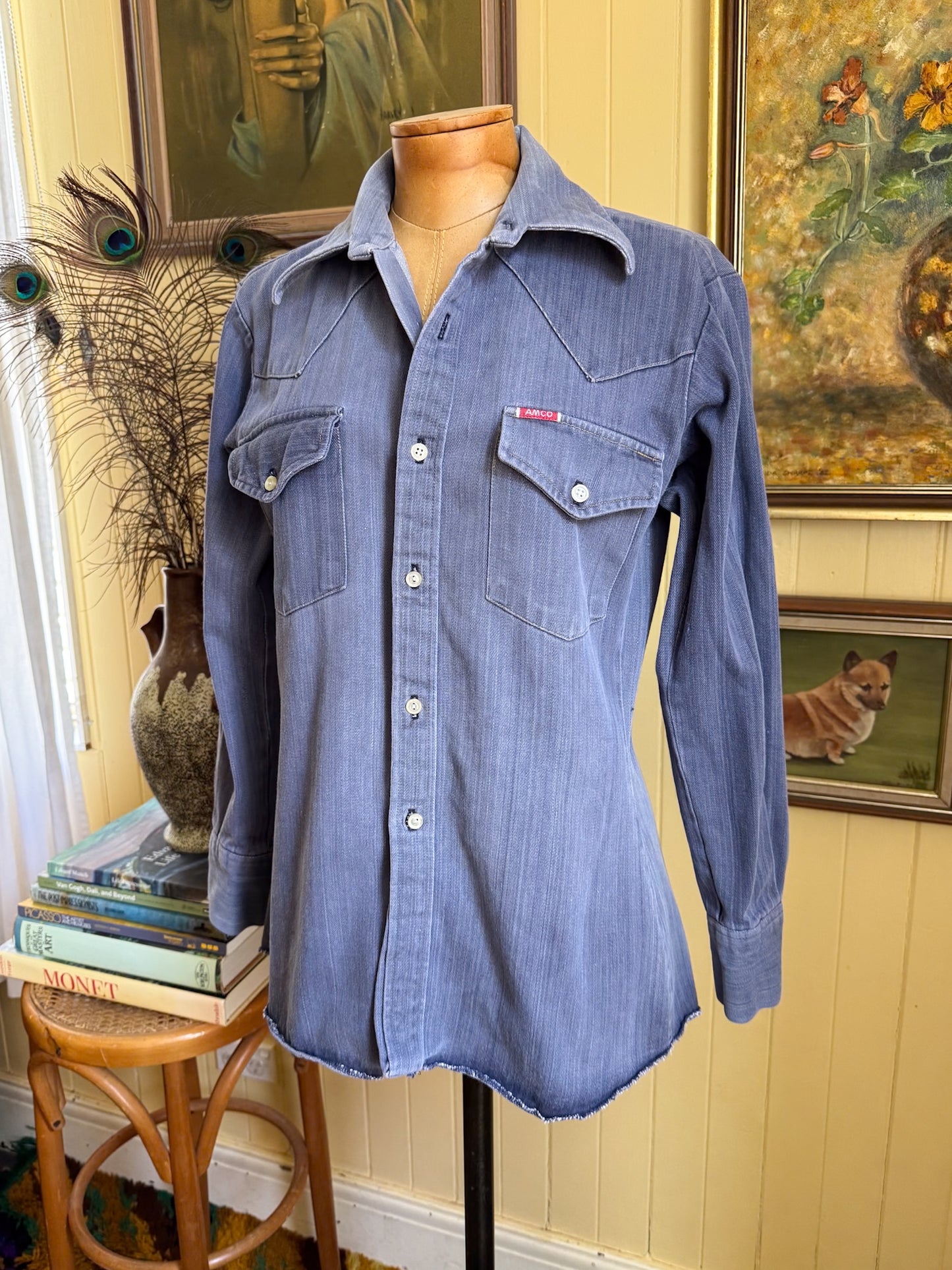 VINTAGE 1970S AMCO COTTON DENIM SHIRT JACKET S