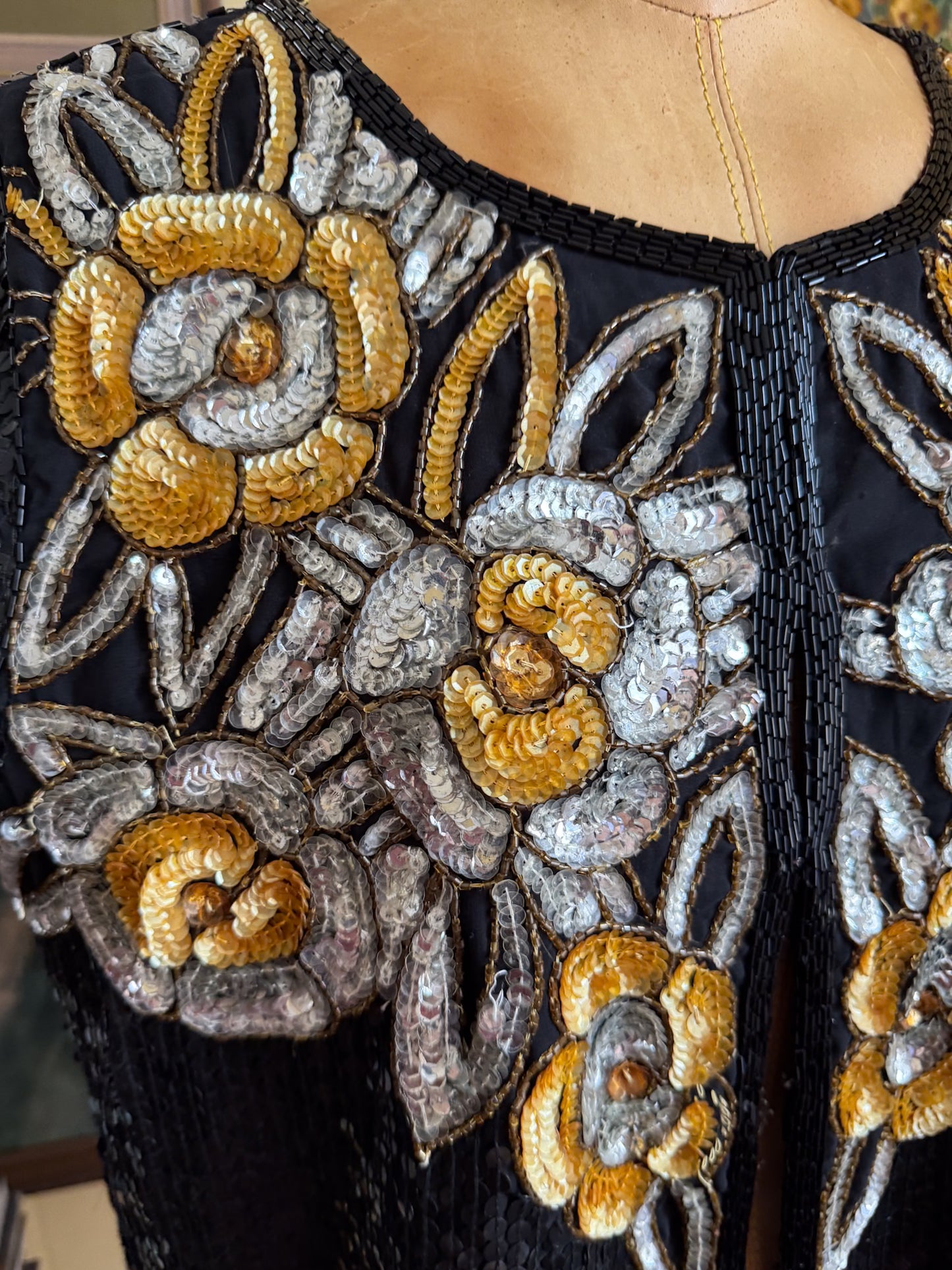 VINTAGE 1970S JOSEPH LE BON INDIAN SILK ALL-OVER SEQUINNED JACKET S/M
