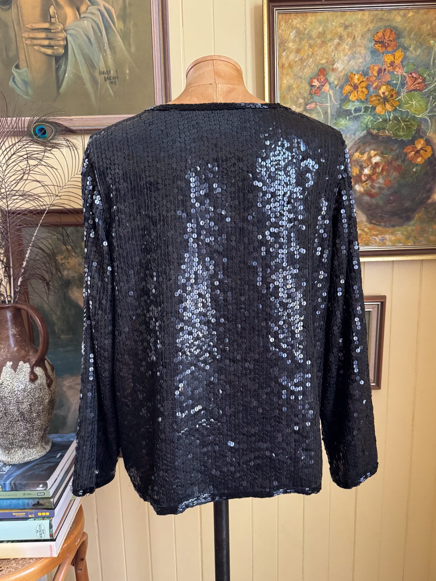 VINTAGE 1970S JOSEPH LE BON INDIAN SILK ALL-OVER SEQUINNED JACKET S/M
