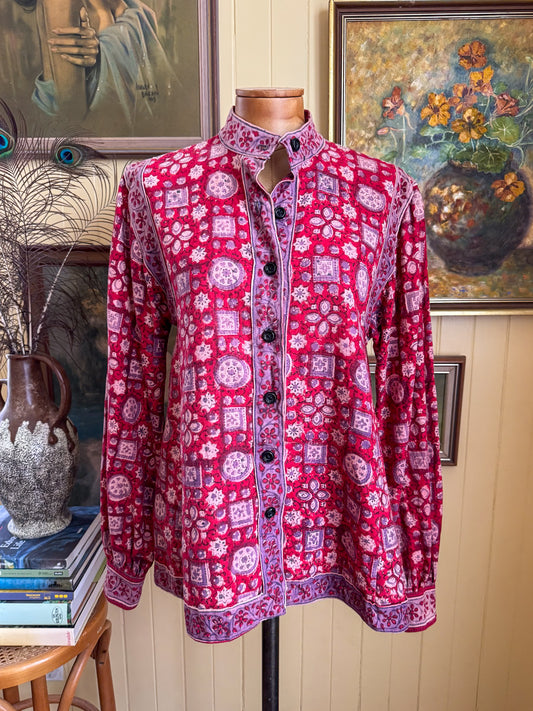 VINTAGE 1970S ANOKHI INDIAN COTTON BUTTON THROUGH BLOCK PRINT SHIRT JACKET S/M