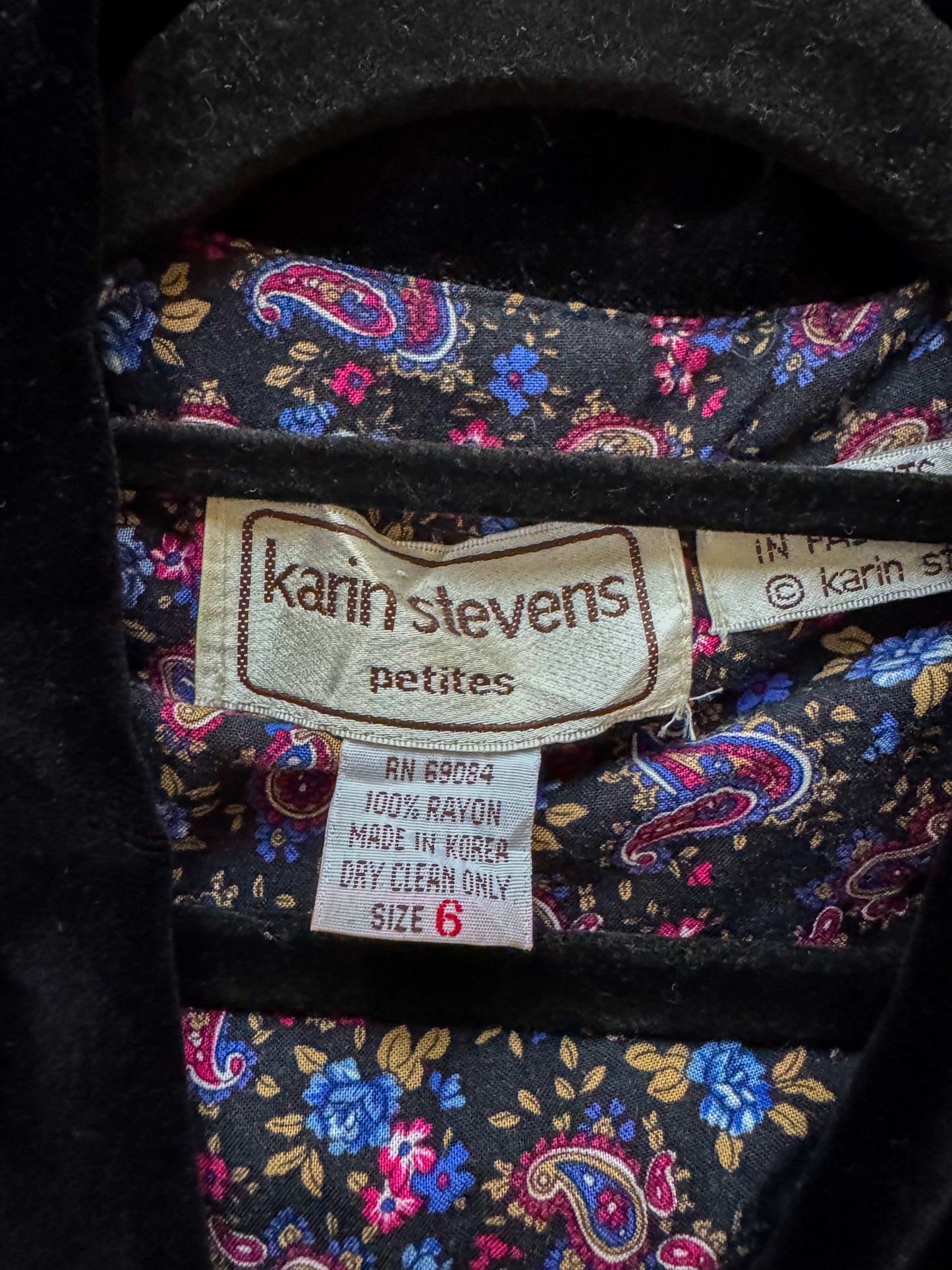 VINTAGE 1990S KARIN STEVENS KOREAN RAYON PAISLEY PRINT MIDI DRESS S/M